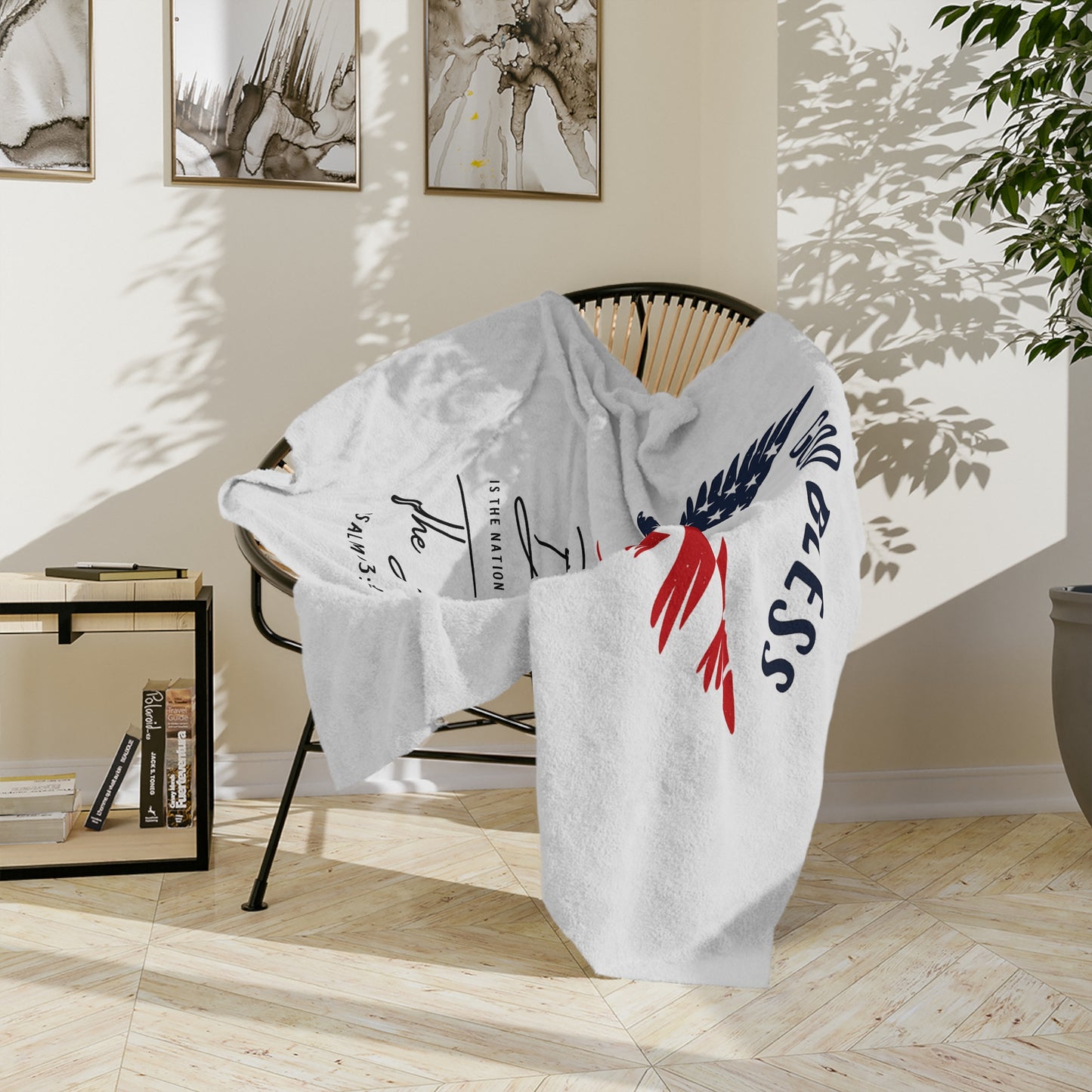 God Bless America Velveteen Blanket – Patriotic Eagle with Psalm 33:12