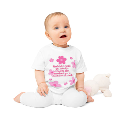 Baby T-Shirt — Pink Floral Christian Baby Tee “I Roll with Jesus” Inspirational Infant Shirt