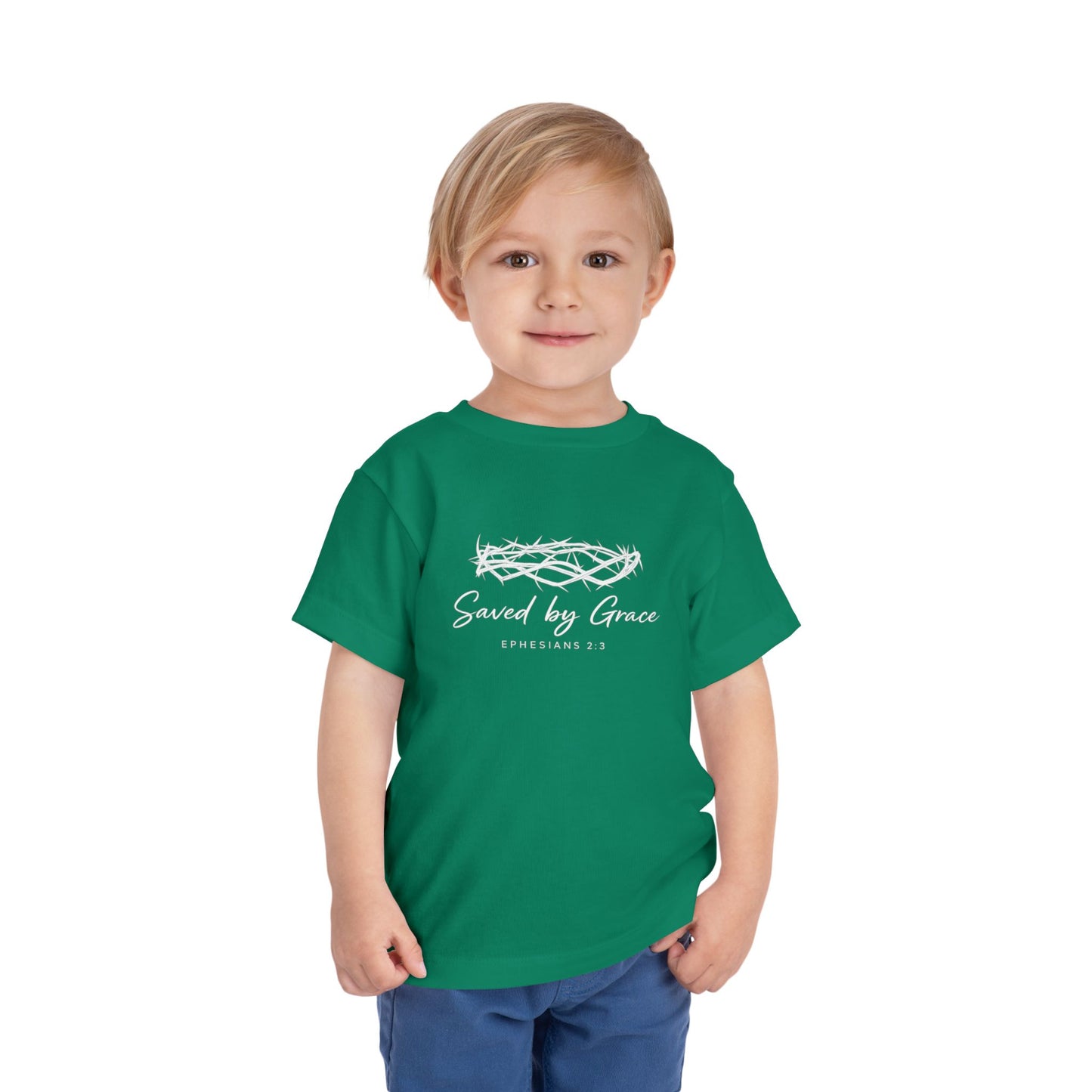 Toddler Tee — "Saved by Grace" Christian Crown of Thorns Shirt (Ephesians 2:8)