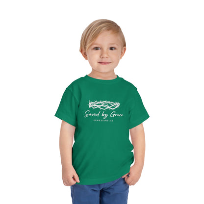 Toddler Tee — "Saved by Grace" Christian Crown of Thorns Shirt (Ephesians 2:8)