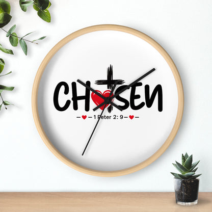 Chosen Christian Wall Clock – 1 Peter 2:9 Inspirational Cross & Heart Decor