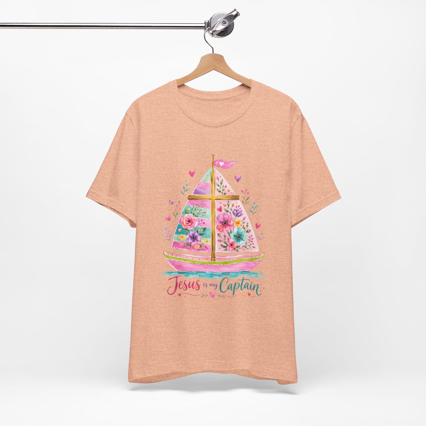 Jesus Is My Captain Floral Sailboat T-Shirt