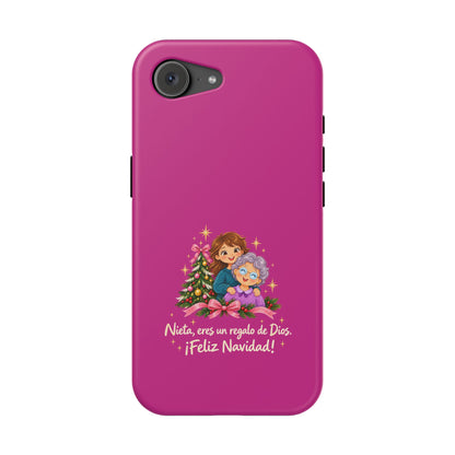 Magenta Christmas Grandma Phone Case — "Abuela, eres un regalo de Dios. ¡Feliz Navidad!" Magnetic Impact-Resistant
