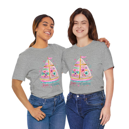 Jesus Is My Captain Floral Sailboat T-Shirt