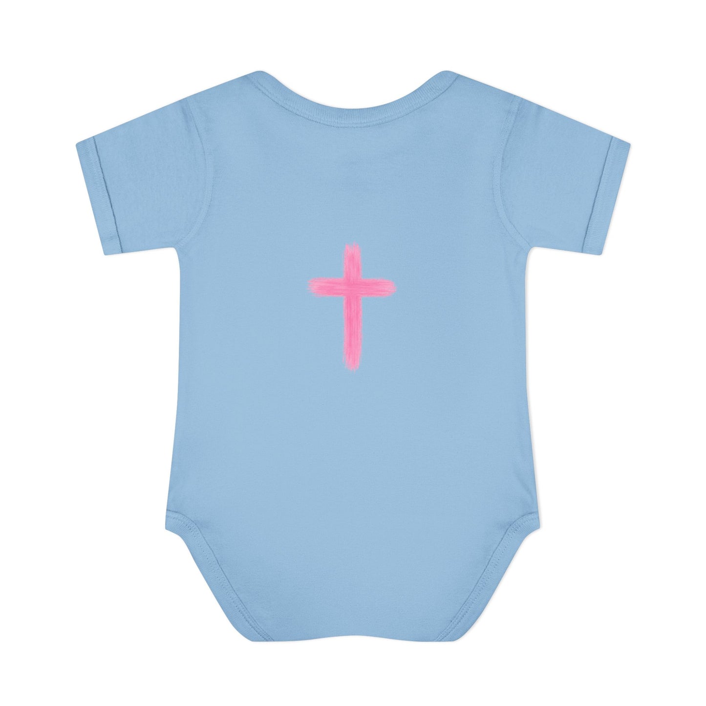 Infant Bodysuit – "God Is Within Her She Will Not Fall" Pink Cross Christian Baby Onesie