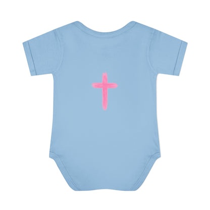 Infant Bodysuit – "God Is Within Her She Will Not Fall" Pink Cross Christian Baby Onesie