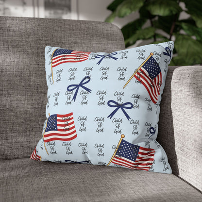 American Flag Throw Pillowcase – Patriotic "God Bless" Canvas Square Pillow Cover