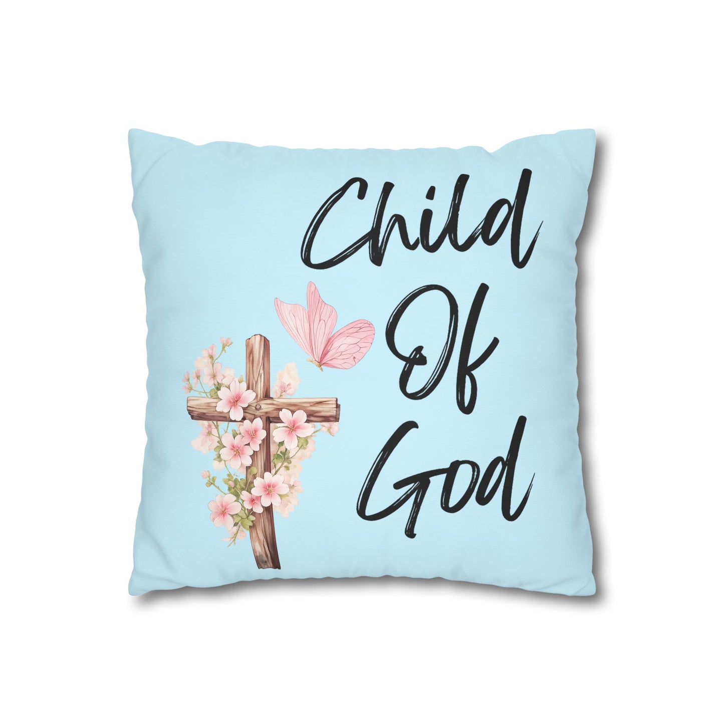 Blessed The Lord Square Pillow — Psalm 33:12 Floral Cross Throw Pillow