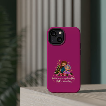 Magenta Christmas Grandma Phone Case — "Abuela, eres un regalo de Dios. ¡Feliz Navidad!" Magnetic Impact-Resistant