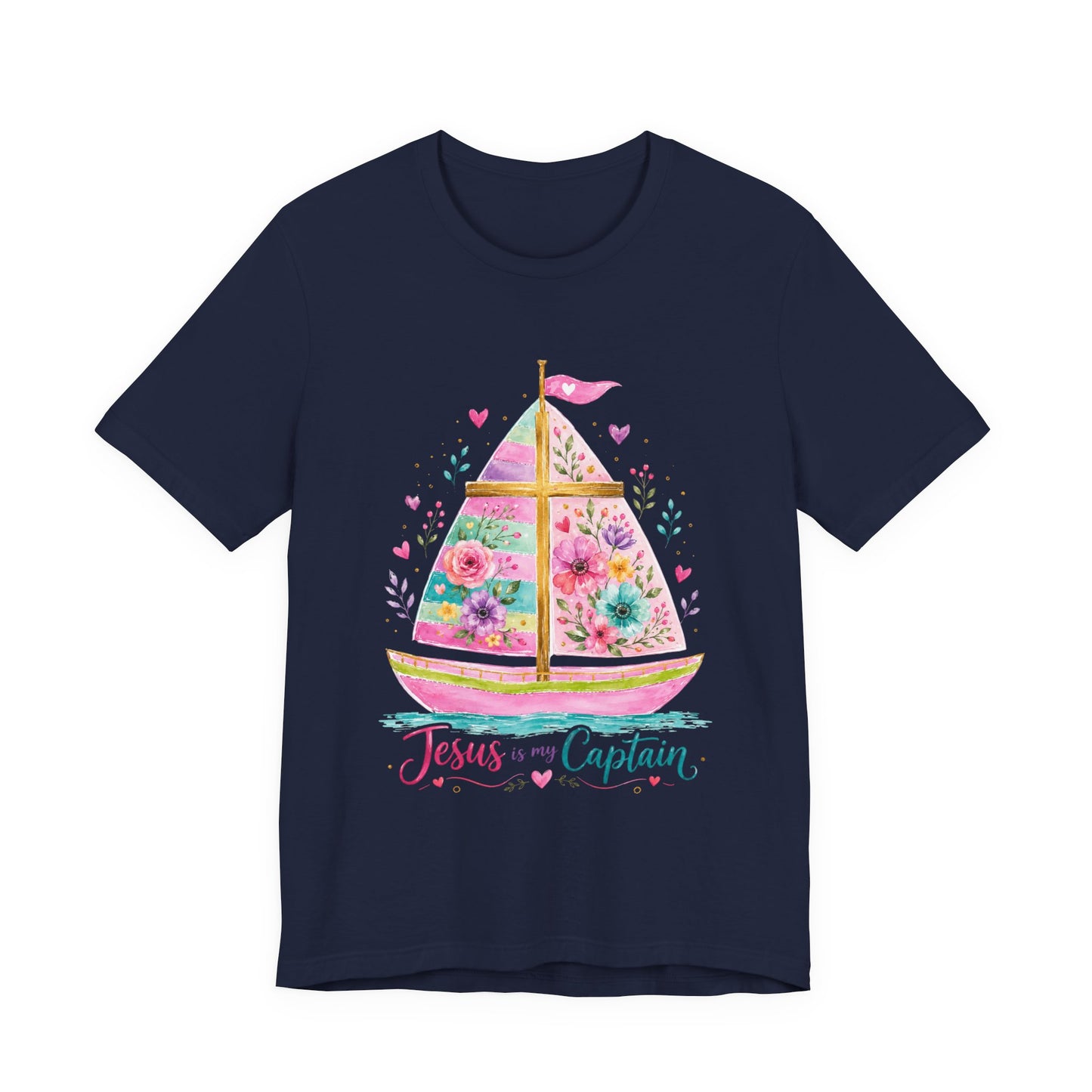 Jesus Is My Captain Floral Sailboat T-Shirt