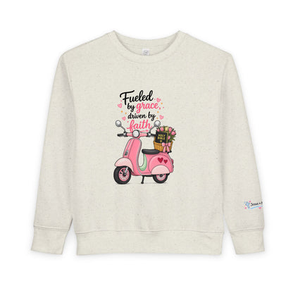 Toddlers' Faith Sweatshirt — "Fueled by Grace, Driven by Faith" Pink Scooter
