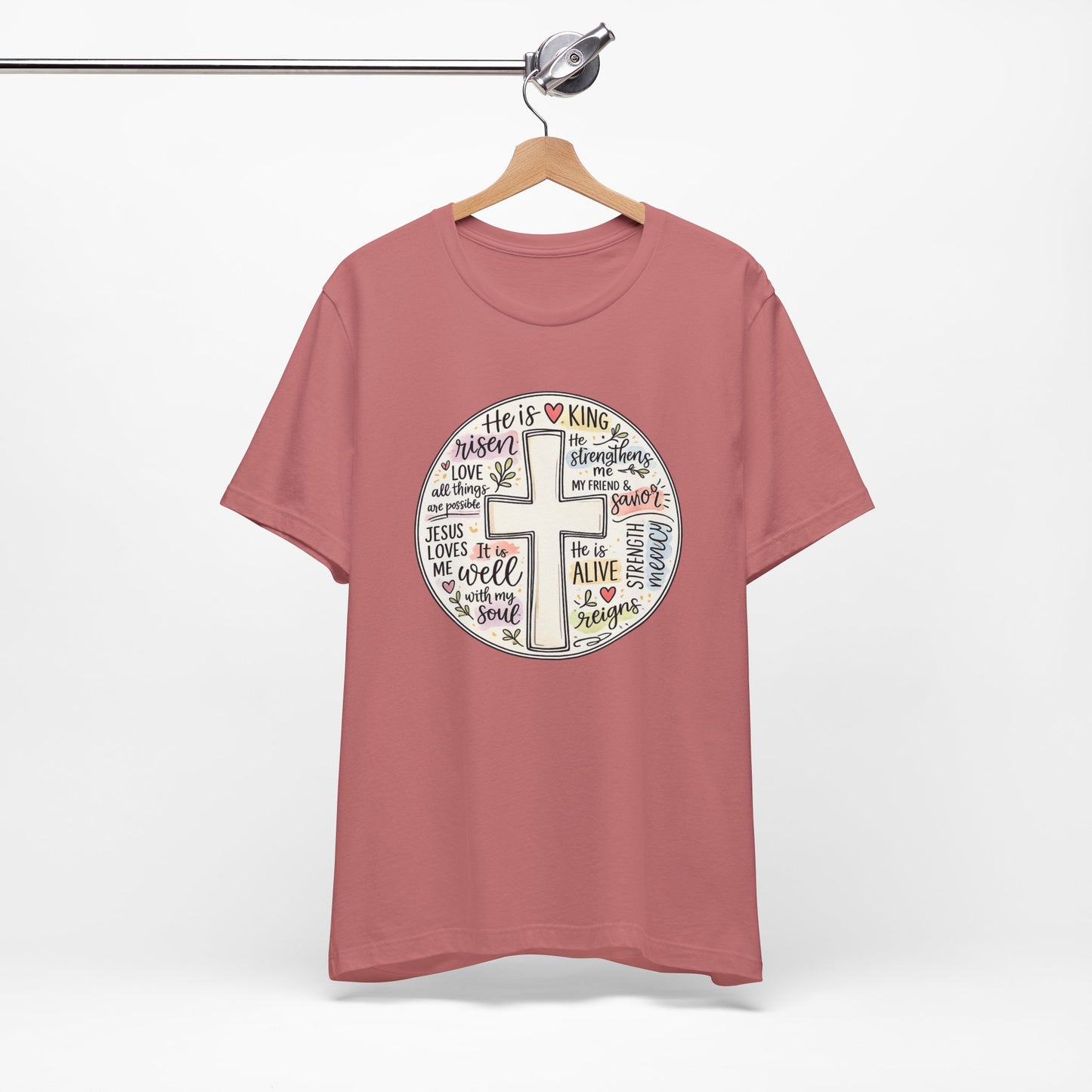 Christian Cross Faith T-Shirt — He Is Risen Inspirational Graphic Tee
