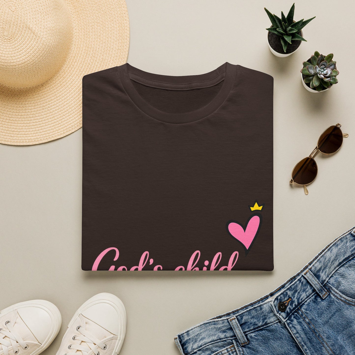 God's Child T-Shirt — Pink Heart Christian Faith Tee