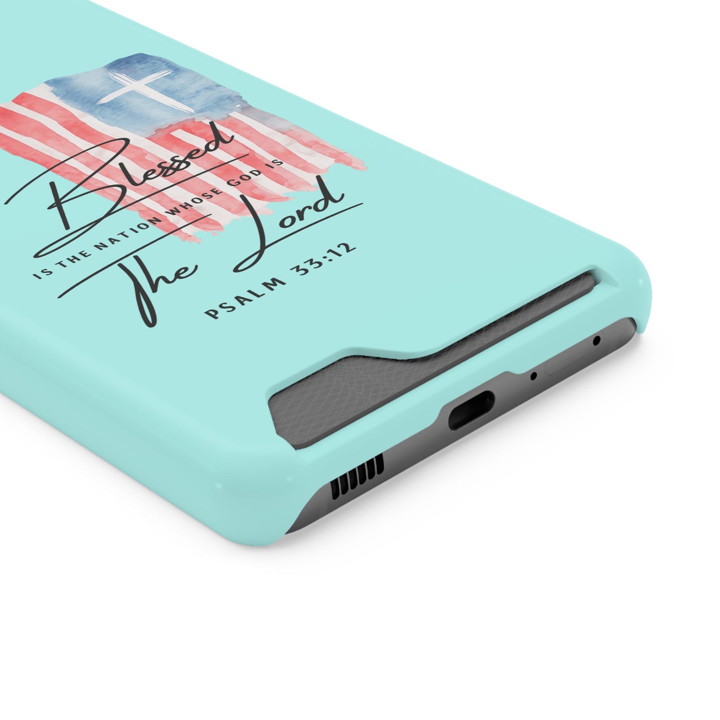 Blessed The Lord Phone Case with Card Holder — Psalm 33:12 Christian Wallet Case