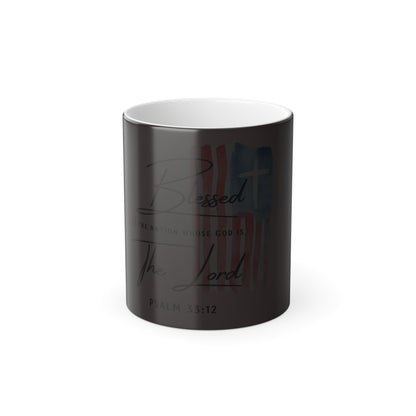 Blessed Is The Nation Color-Changing Mug — Psalm 33:12 Christian Coffee Cup