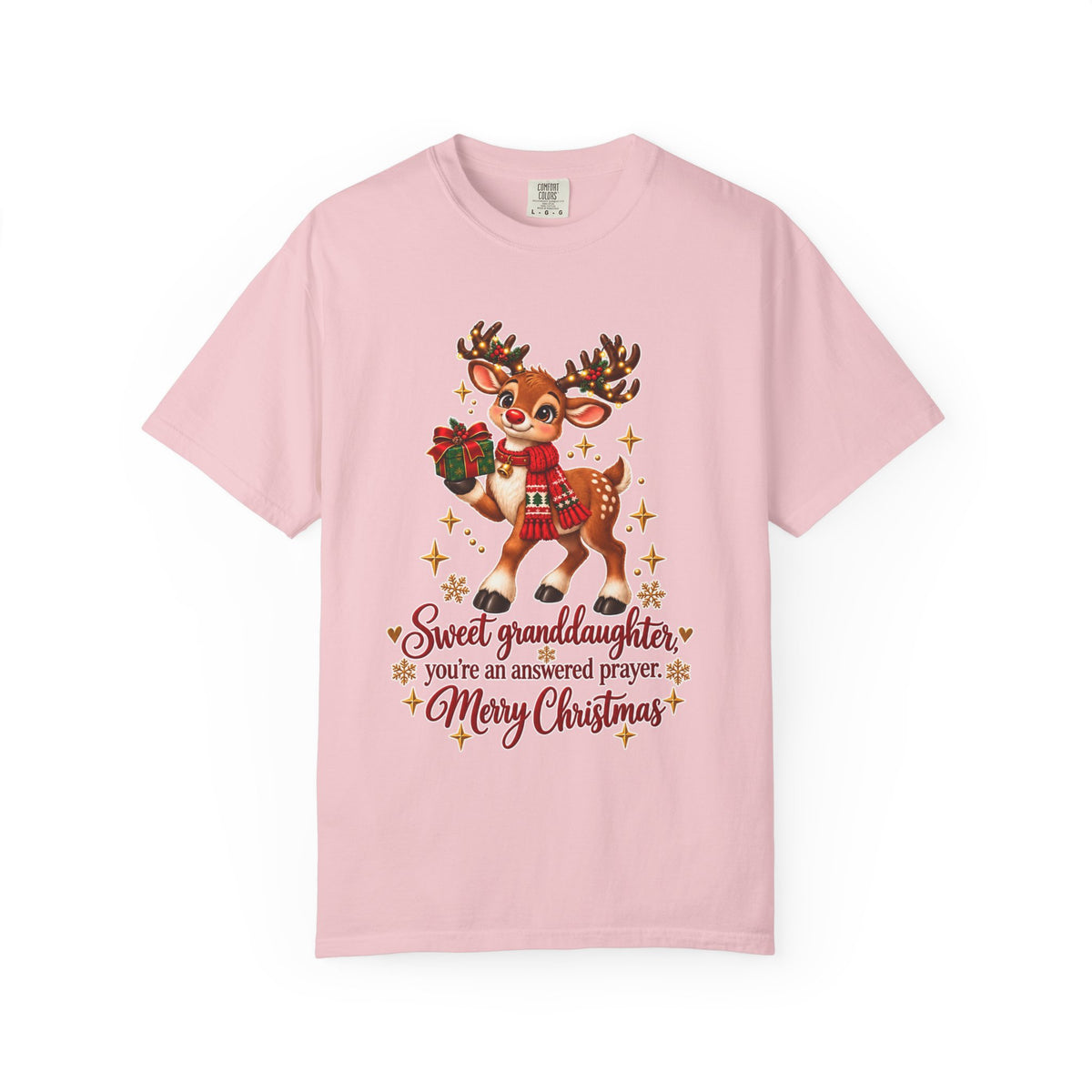 Christmas Reindeer T-Shirt — "Sweet Granddaughter You're an Answered Prayer" Holiday Tee