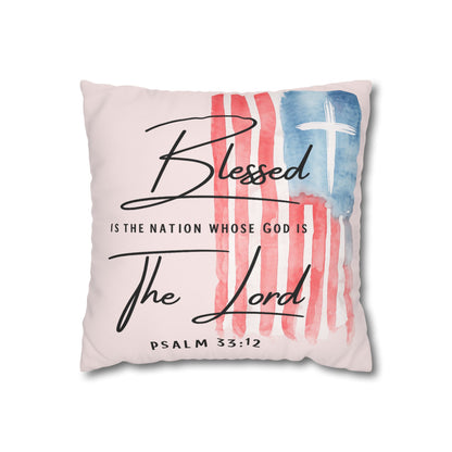 Blessed Is the Nation Pillow — Patriotic Christian Square Throw Pillow (Psalm 33:12)