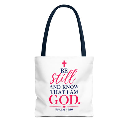 Biblical Tote Bag – “Be Still and Know That I Am God” Psalm 46:10 Inspirational Canvas Tote