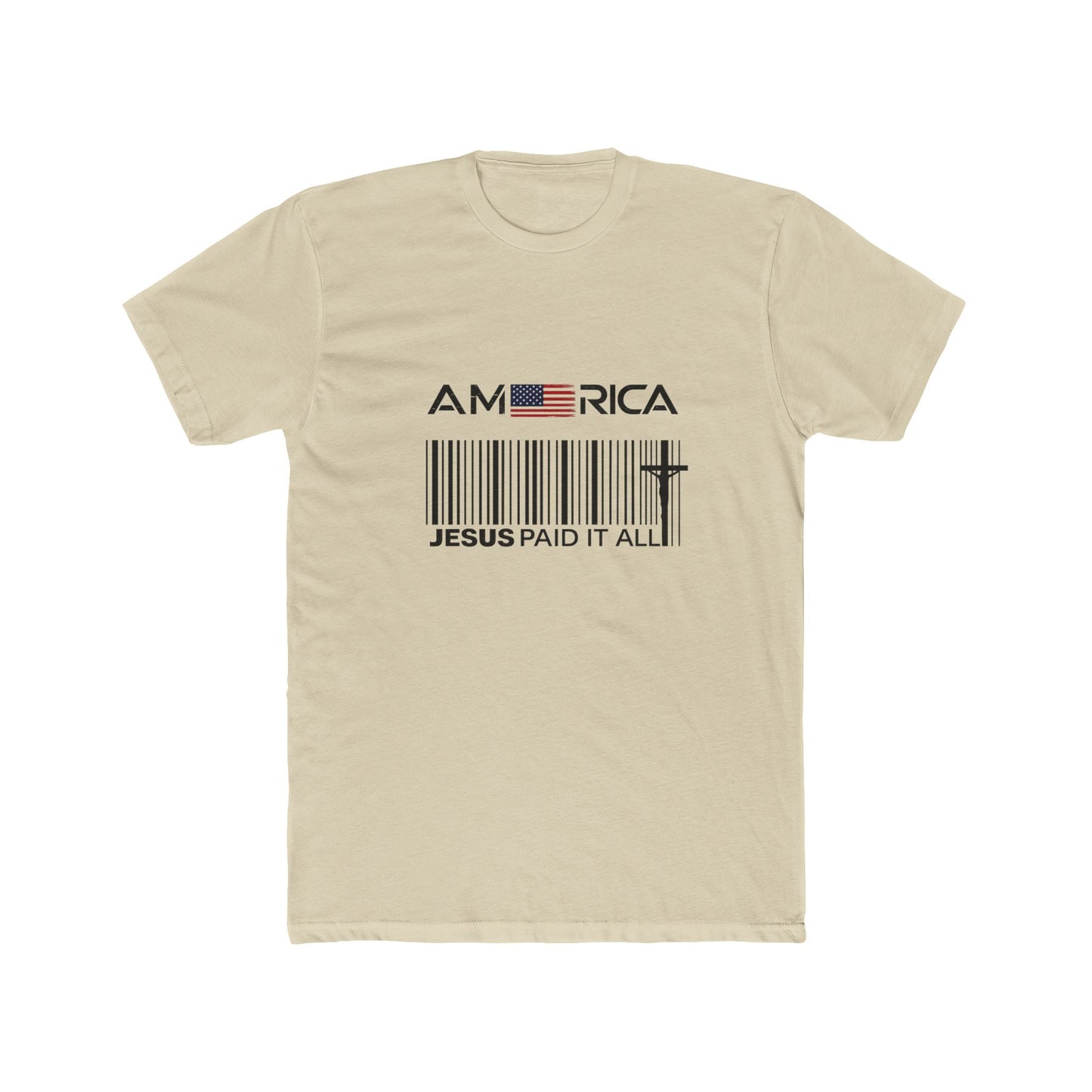 America Barcode Cross T-Shirt – "Jesus Paid It All" Christian Faith Tee