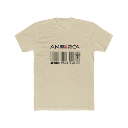 America Barcode Cross T-Shirt – "Jesus Paid It All" Christian Faith Tee