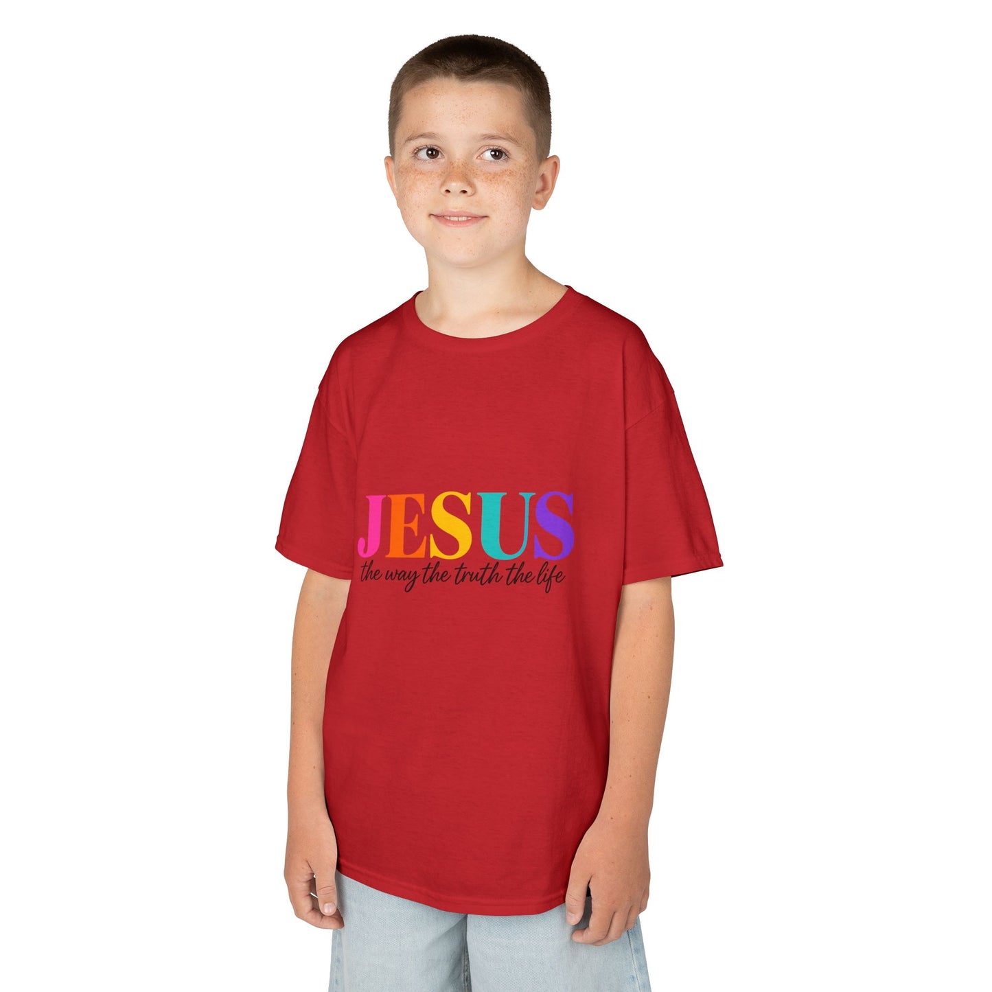 Kids Tee — "JESUS The Way The Truth The Life" Rainbow Christian T-Shirt