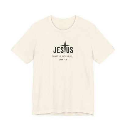 Faith Over Everything Christian Tee — "Jesus" Cross Design, John 14:6 Inspirational Shirt