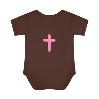 Infant Bodysuit – "God Is Within Her She Will Not Fall" Pink Cross Christian Baby Onesie