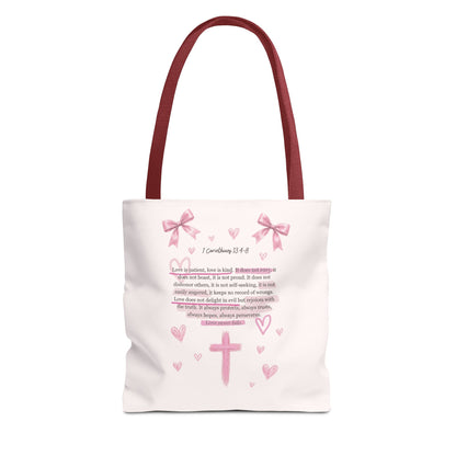 Pink Faith Tote Bag — Inspirational Cross & Rainbow AOP Tote