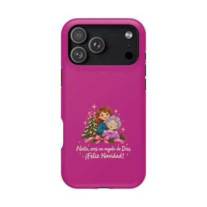 Magenta Christmas Grandma Phone Case — "Abuela, eres un regalo de Dios. ¡Feliz Navidad!" Magnetic Impact-Resistant