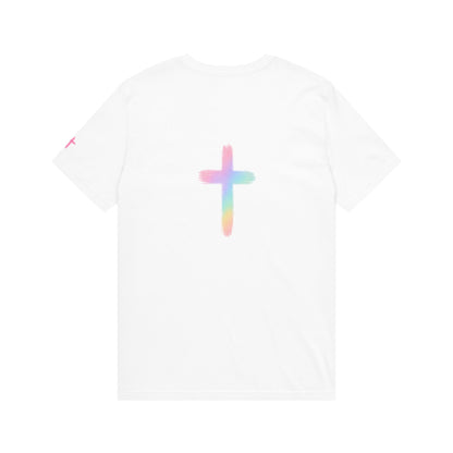 Christian Cross T-Shirt — "God Is Within Her" Pink Watercolor Faith Tee