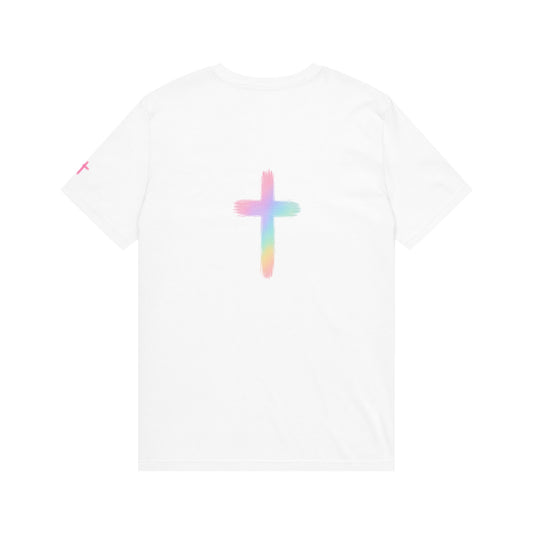 Christian Cross T-Shirt — "God Is Within Her" Pink Watercolor Faith Tee