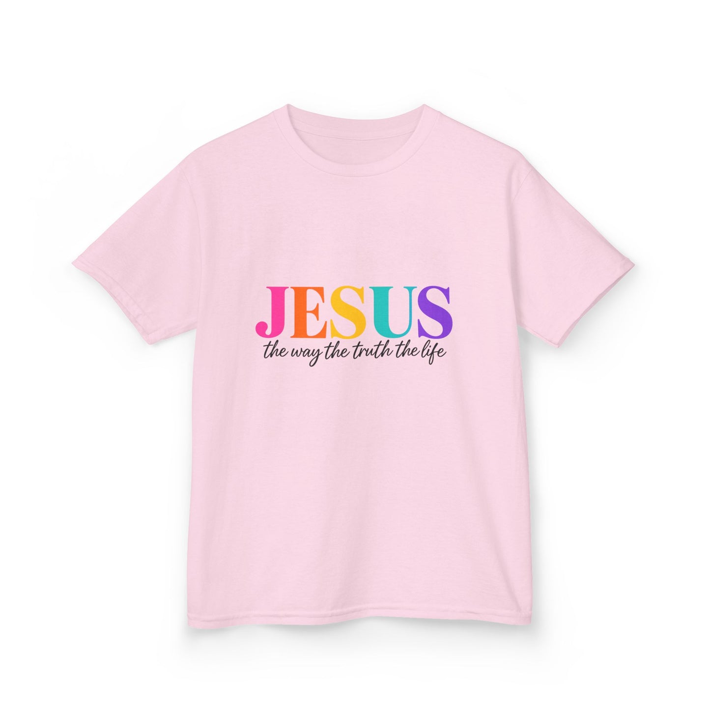 Kids Tee — "JESUS The Way The Truth The Life" Rainbow Christian T-Shirt