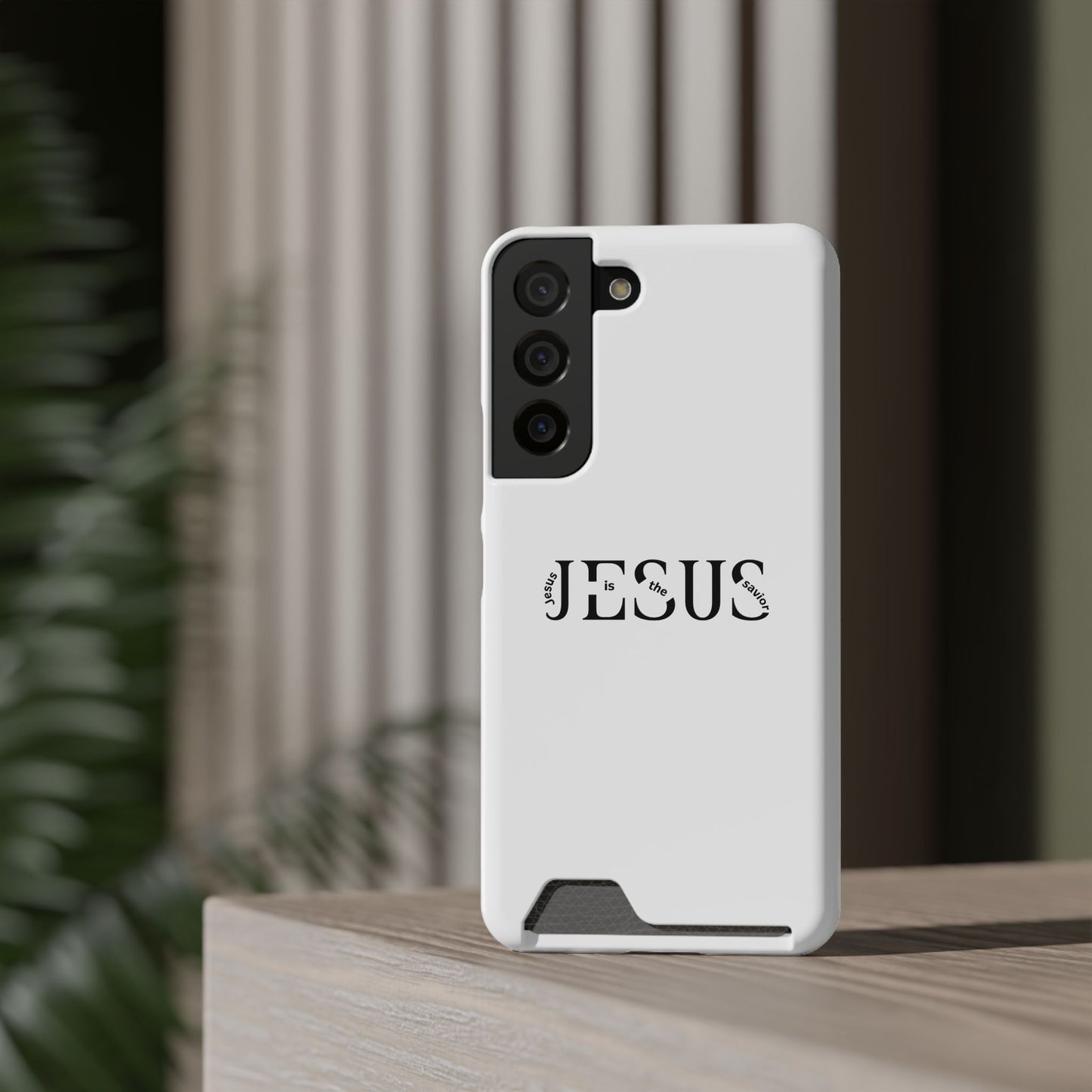 Christian Phone Card Case — Minimal ‘Jesus’ Text Wallet Case