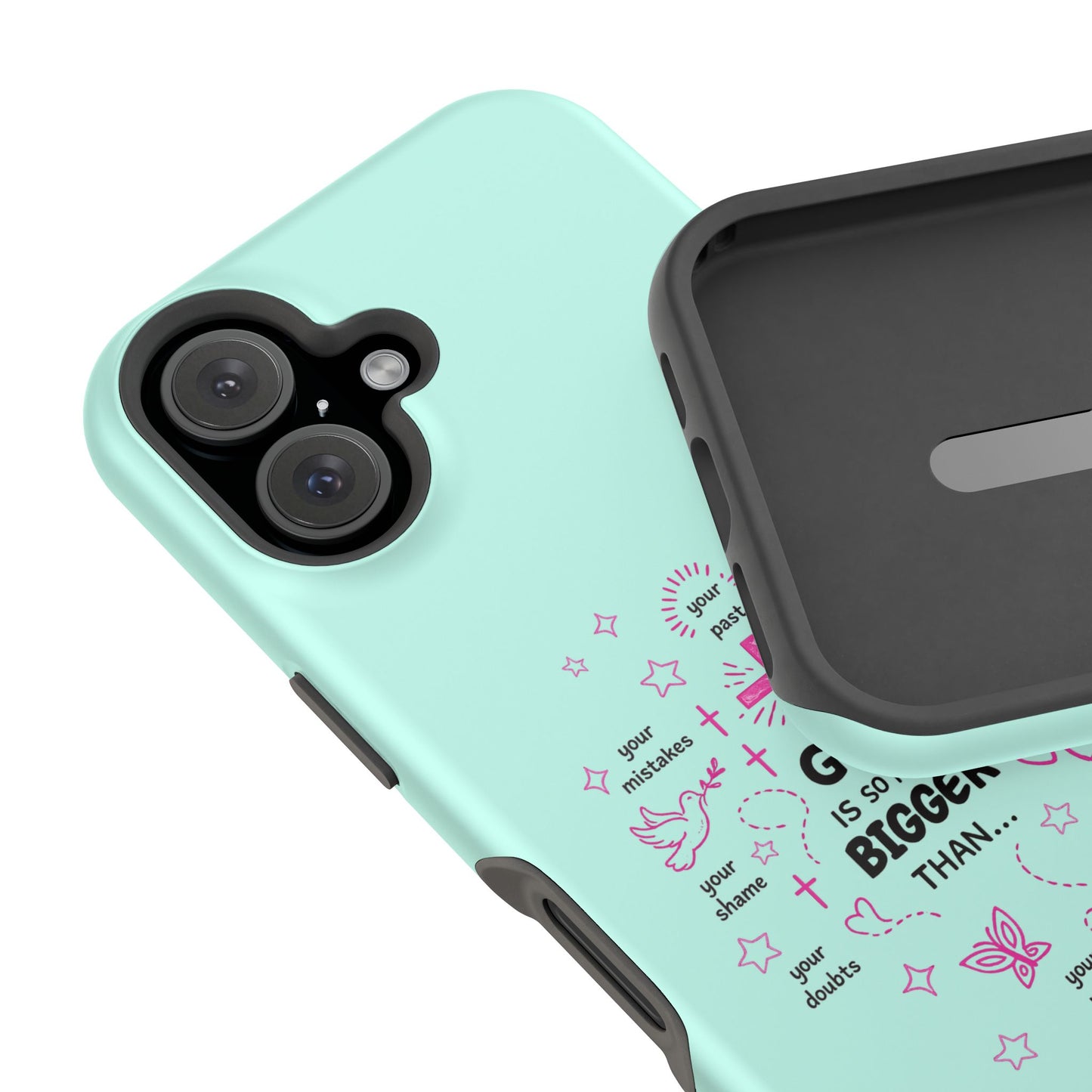 Mint Christian Phone Case — "God Is So Much Bigger Than..." Magnetic Impact-Resistant