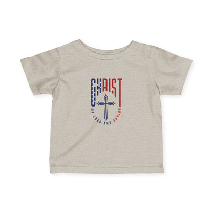 Infant Tee — "Christ Is Lord" Red & Blue Cross Baby Shirt