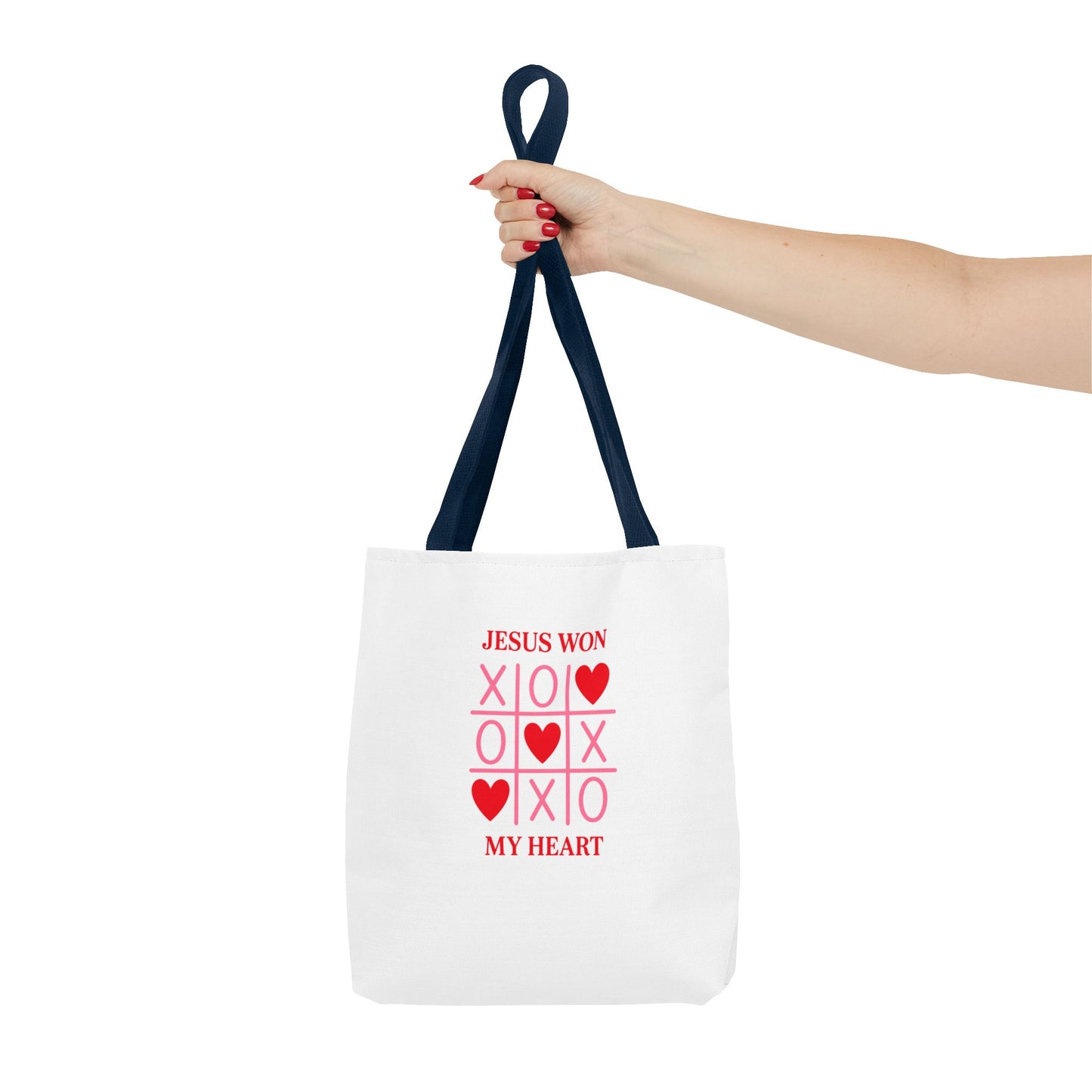 Tote Bag — "Jesus Won My Heart" Christian Scripture Heart Tic‑Tac‑Toe Design