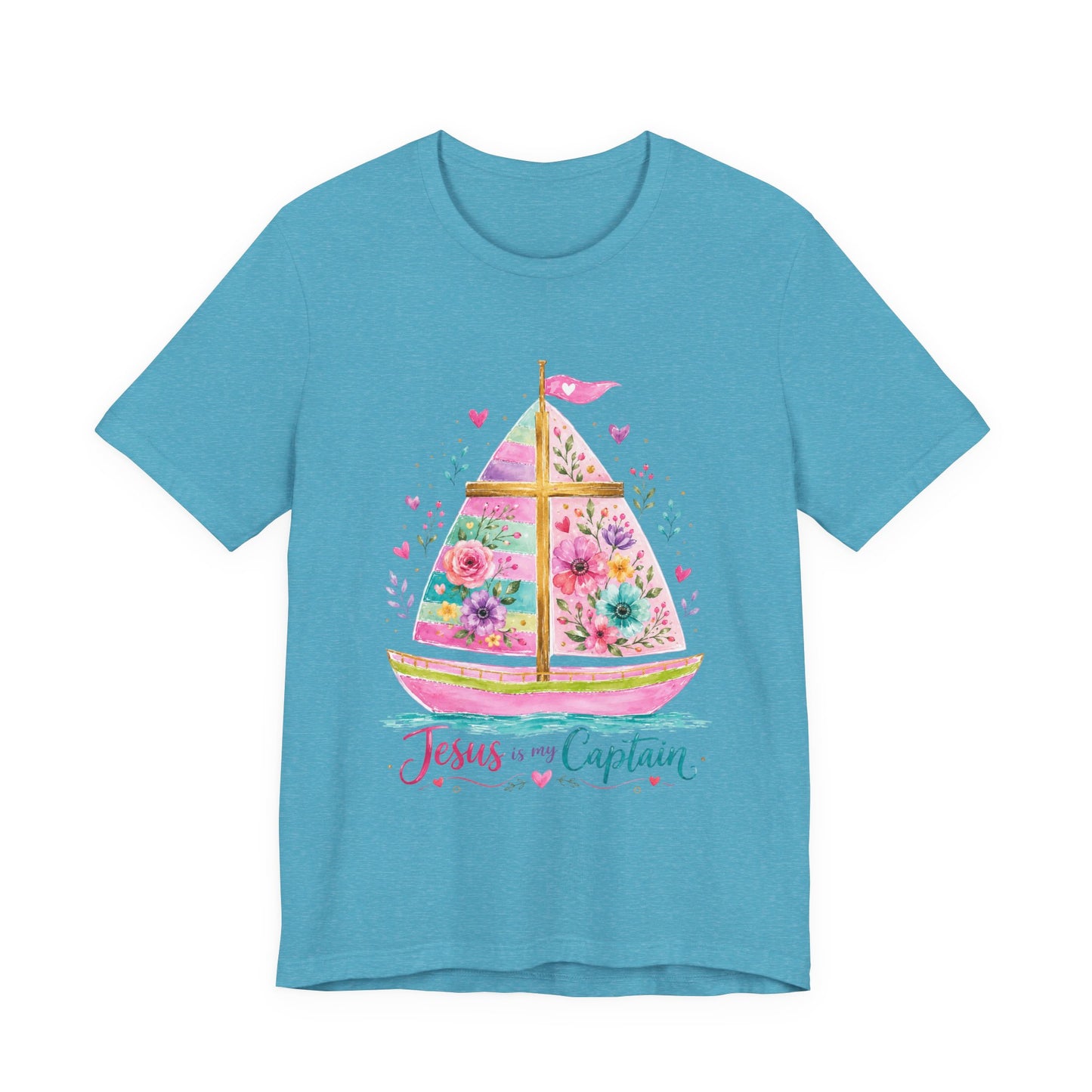 Jesus Is My Captain Floral Sailboat T-Shirt
