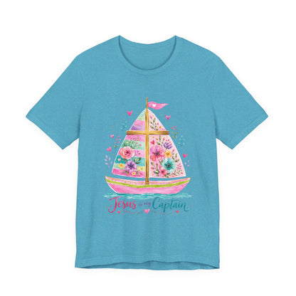 Jesus Is My Captain Floral Sailboat T-Shirt