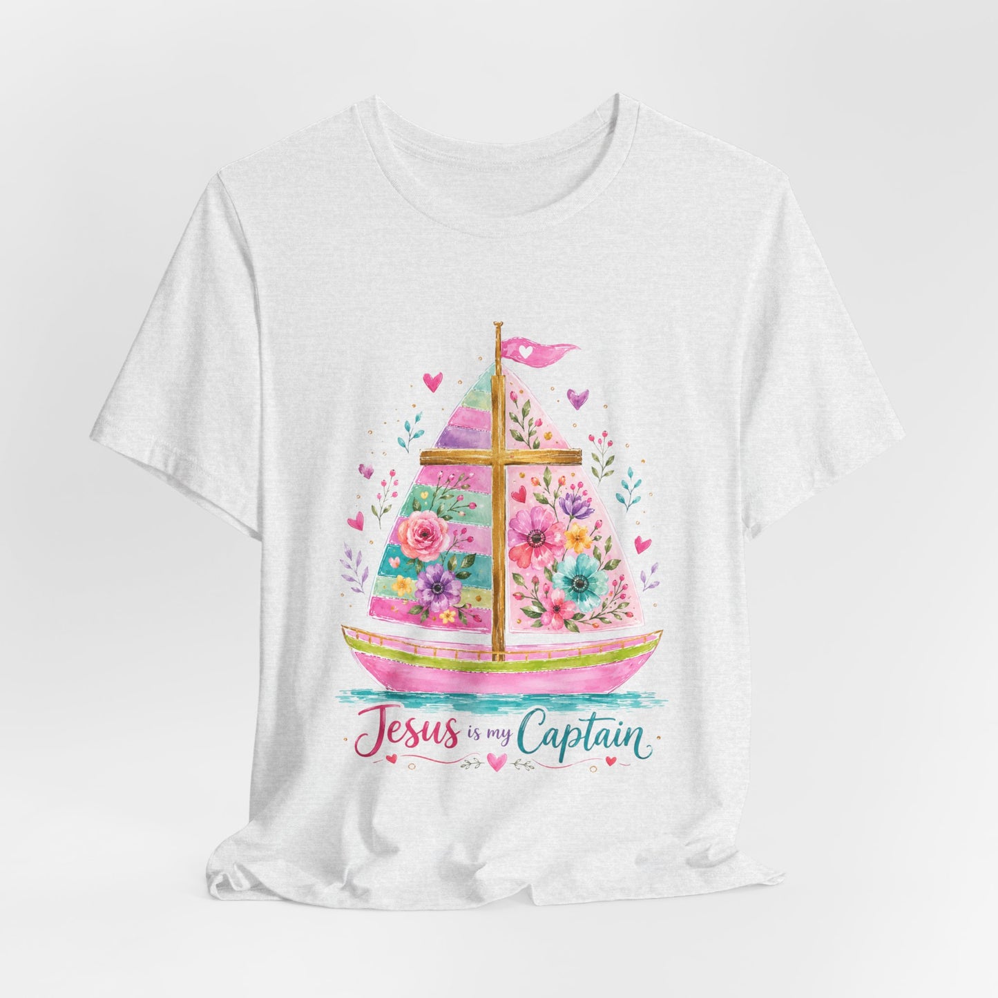Jesus Is My Captain Floral Sailboat T-Shirt