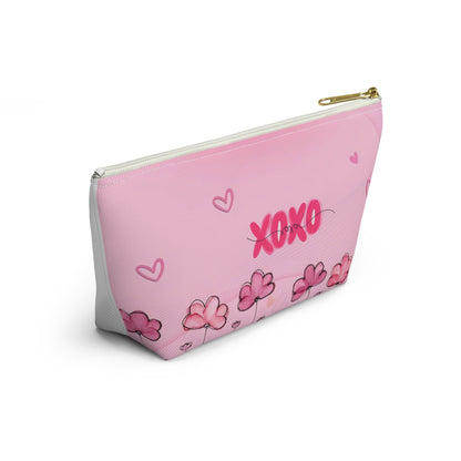 Flamingo Floral Accessory Pouch — Pink T‑Bottom Makeup Bag