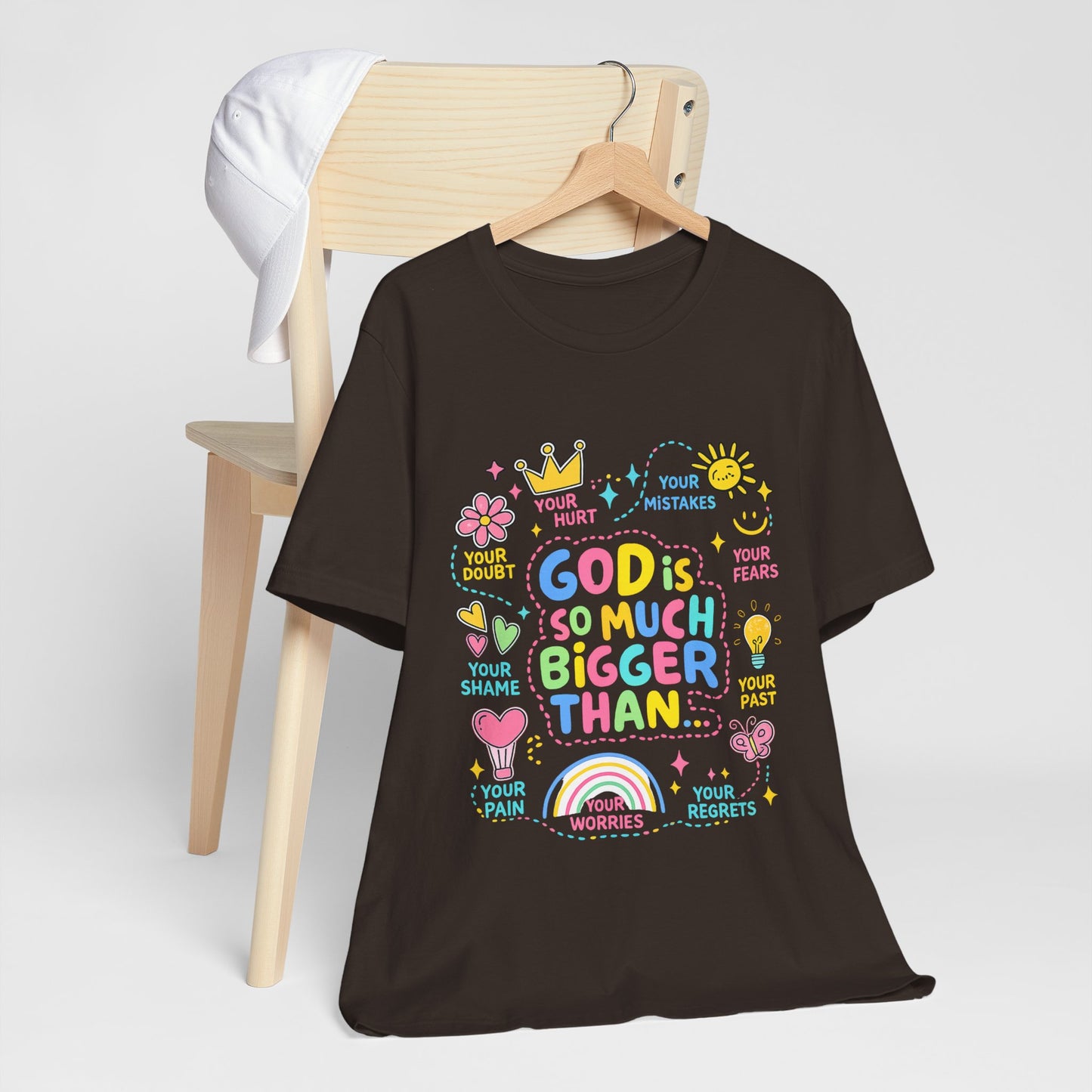 Christian T‑Shirt — "God Is So Much Bigger Than..." Pastel Faith Tee