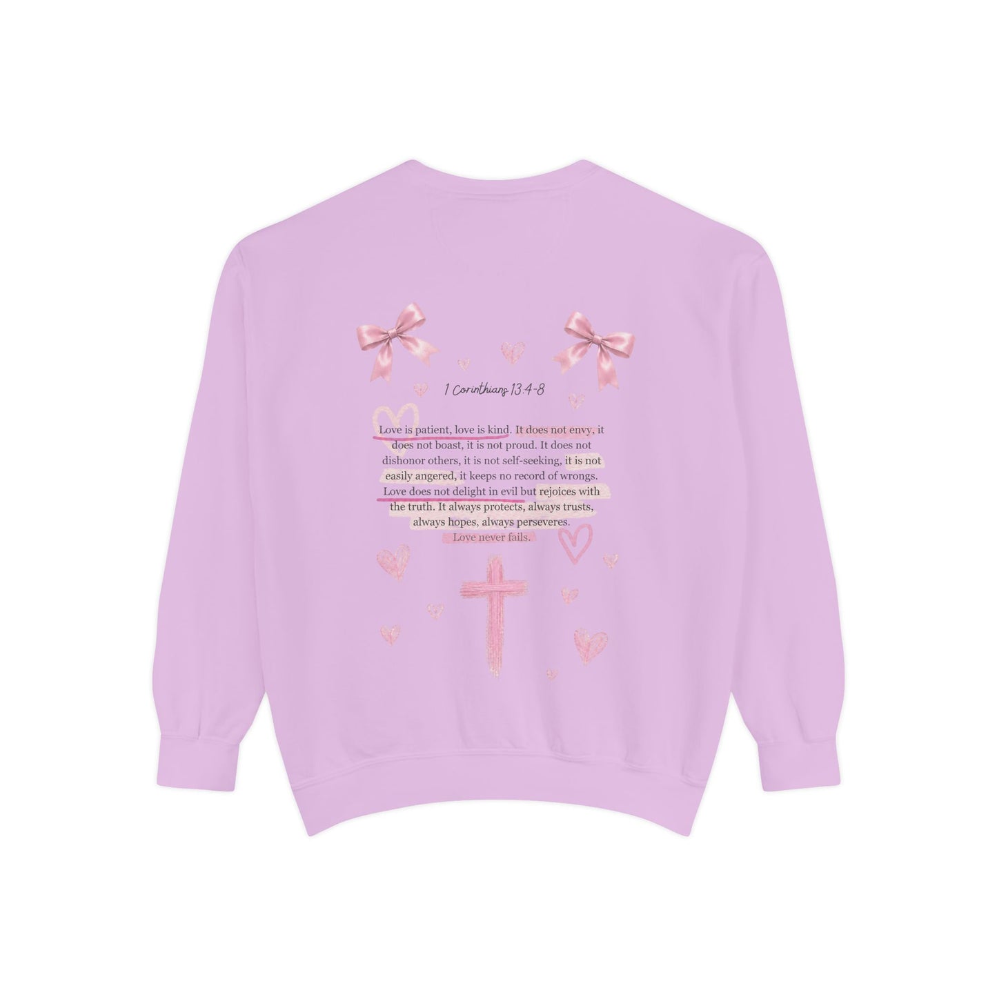 Christian Cross Sweatshirt — Pink Faith Message Garment-Dyed Crewneck