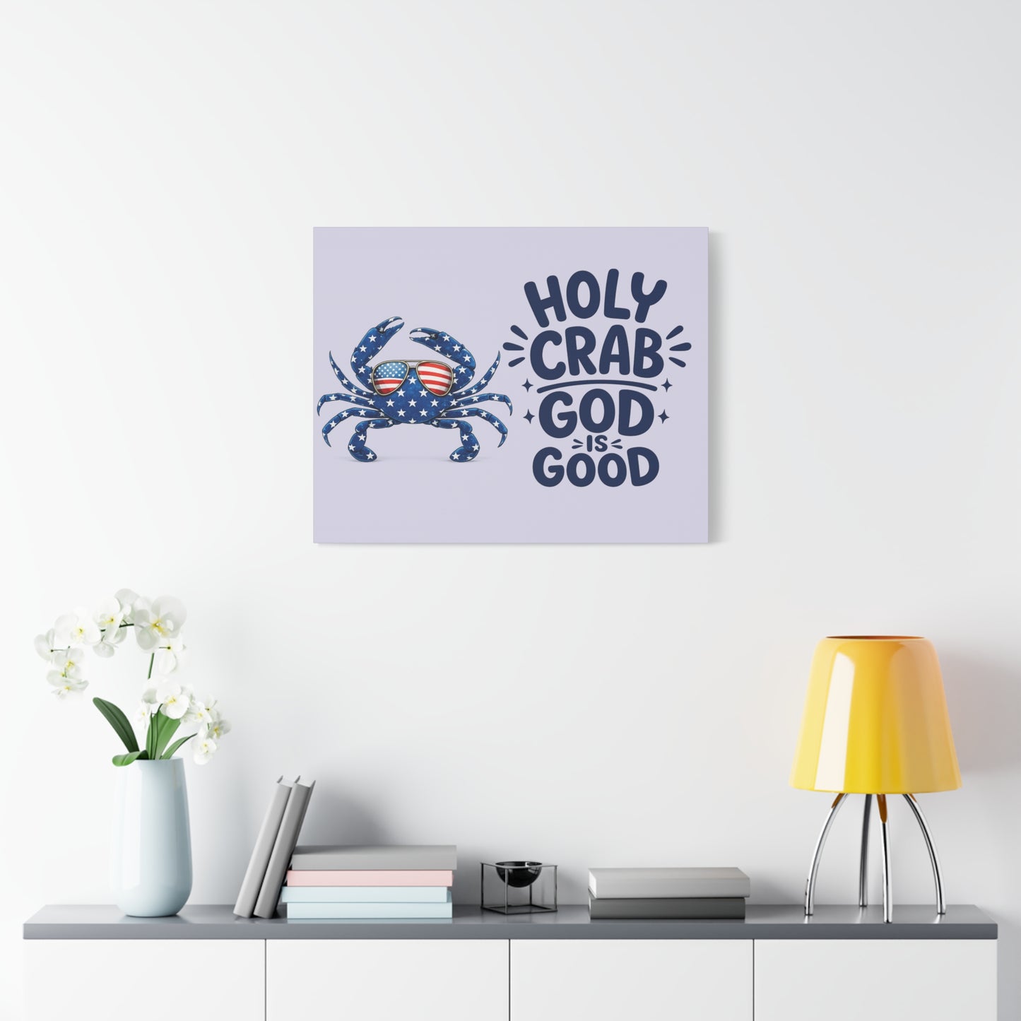 Patriotic Crab Canvas — "Holy Crab God Is Good" Wall Art