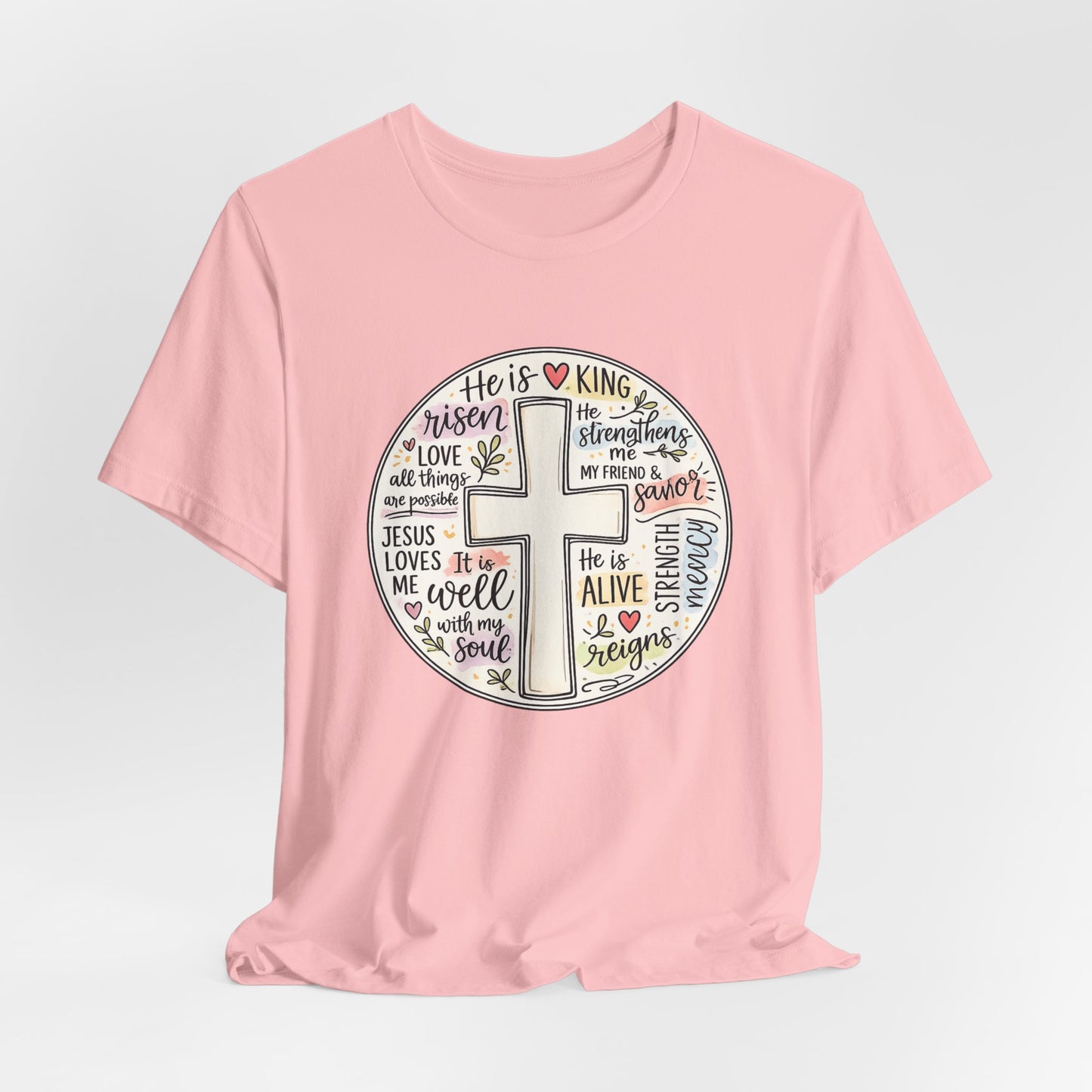 Christian Cross Faith T-Shirt — He Is Risen Inspirational Graphic Tee