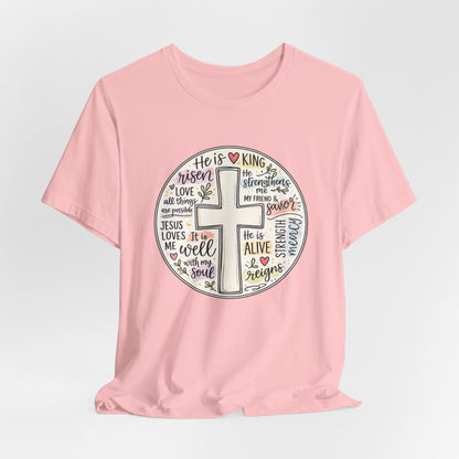 Christian Cross Faith T-Shirt — He Is Risen Inspirational Graphic Tee