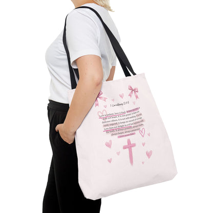 Pink Faith Tote Bag — Inspirational Cross & Rainbow AOP Tote