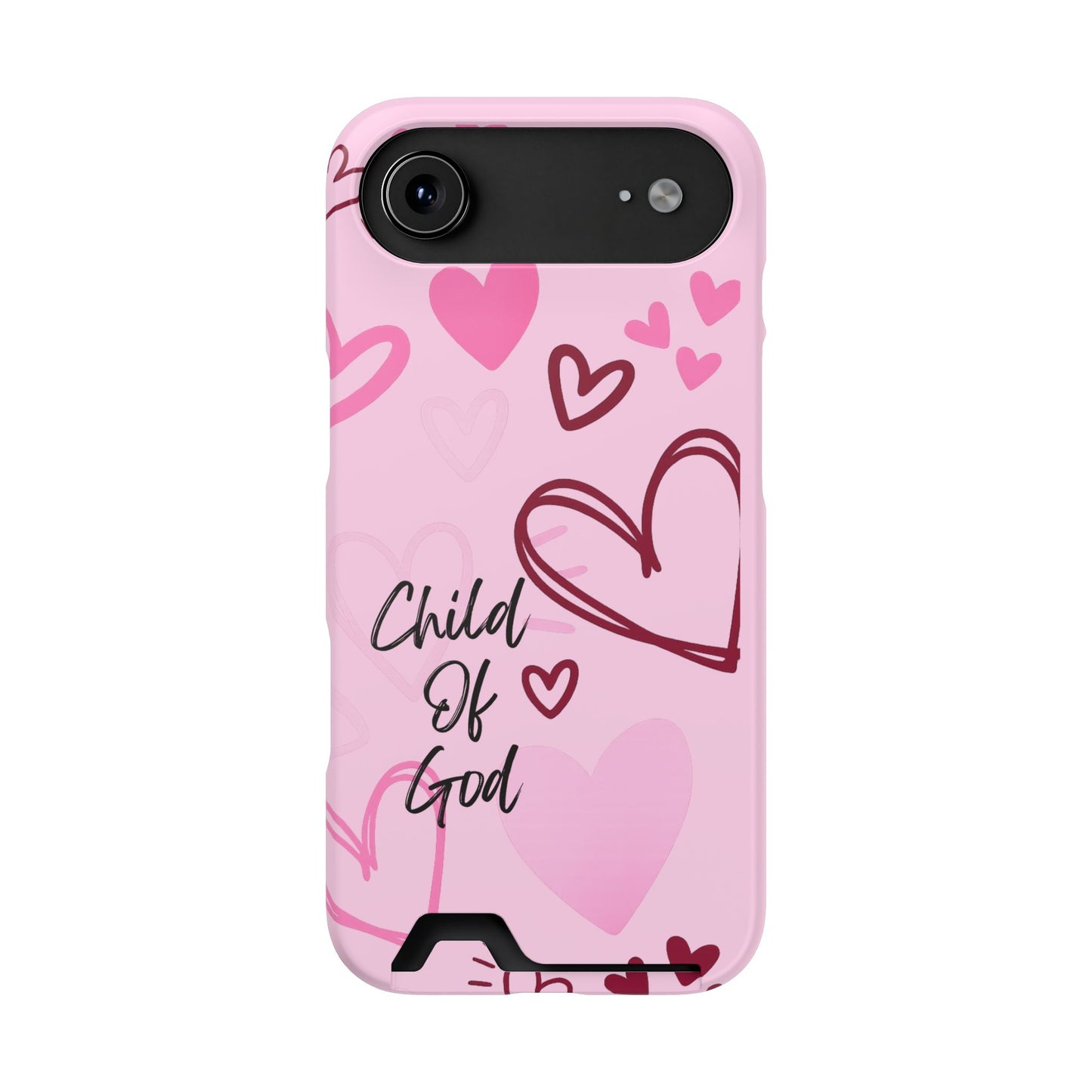 Pink "Child of God" Phone Card Case — Heart Pattern Religious Phone Case with Card Holder