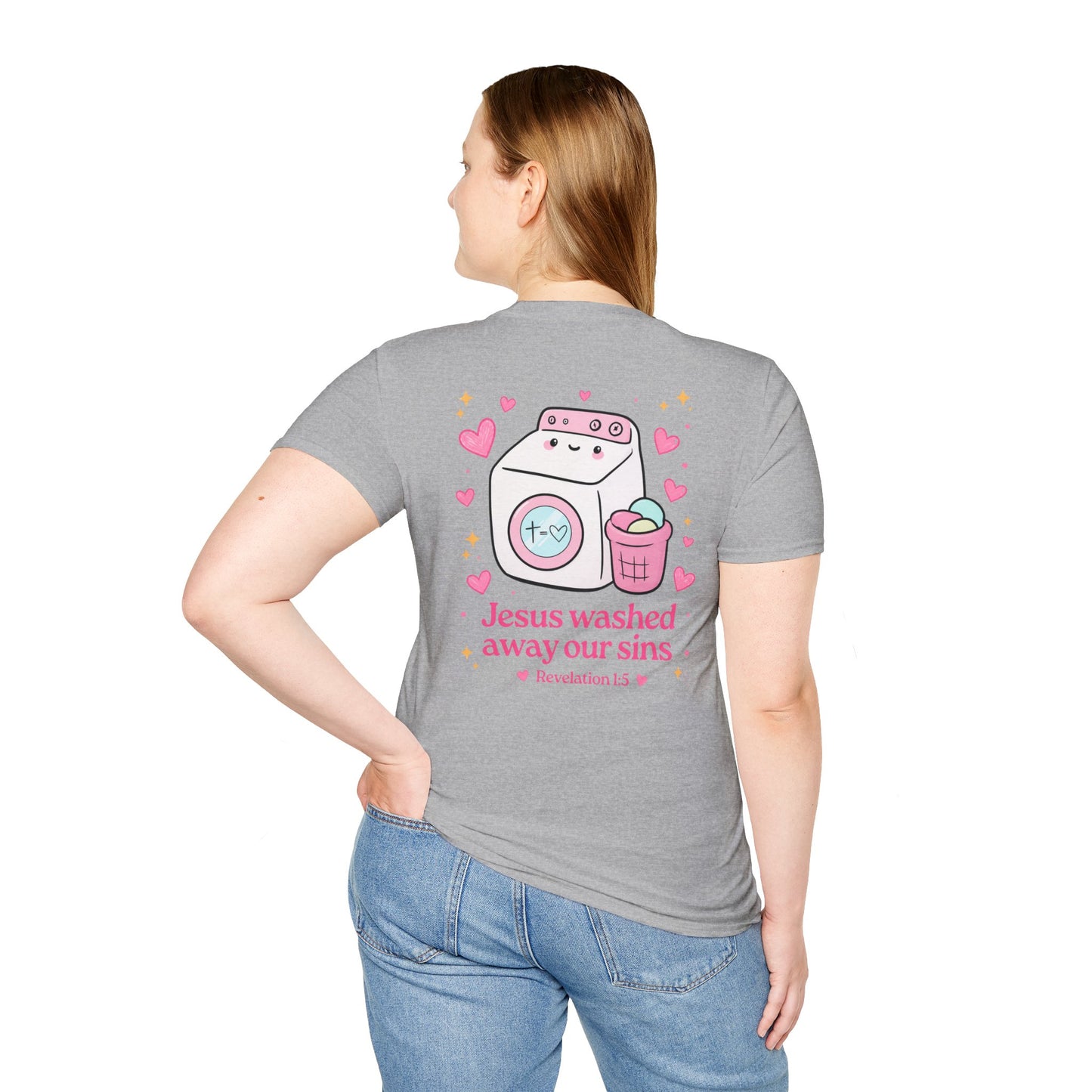 Christian T-Shirt – “Jesus Washed Away Our Sins” Cute Washing Machine Design