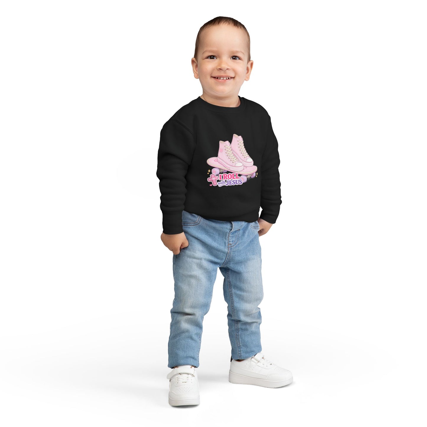 Toddler Sweatshirt — "I Roll With Jesus" Christian Toddler Tee