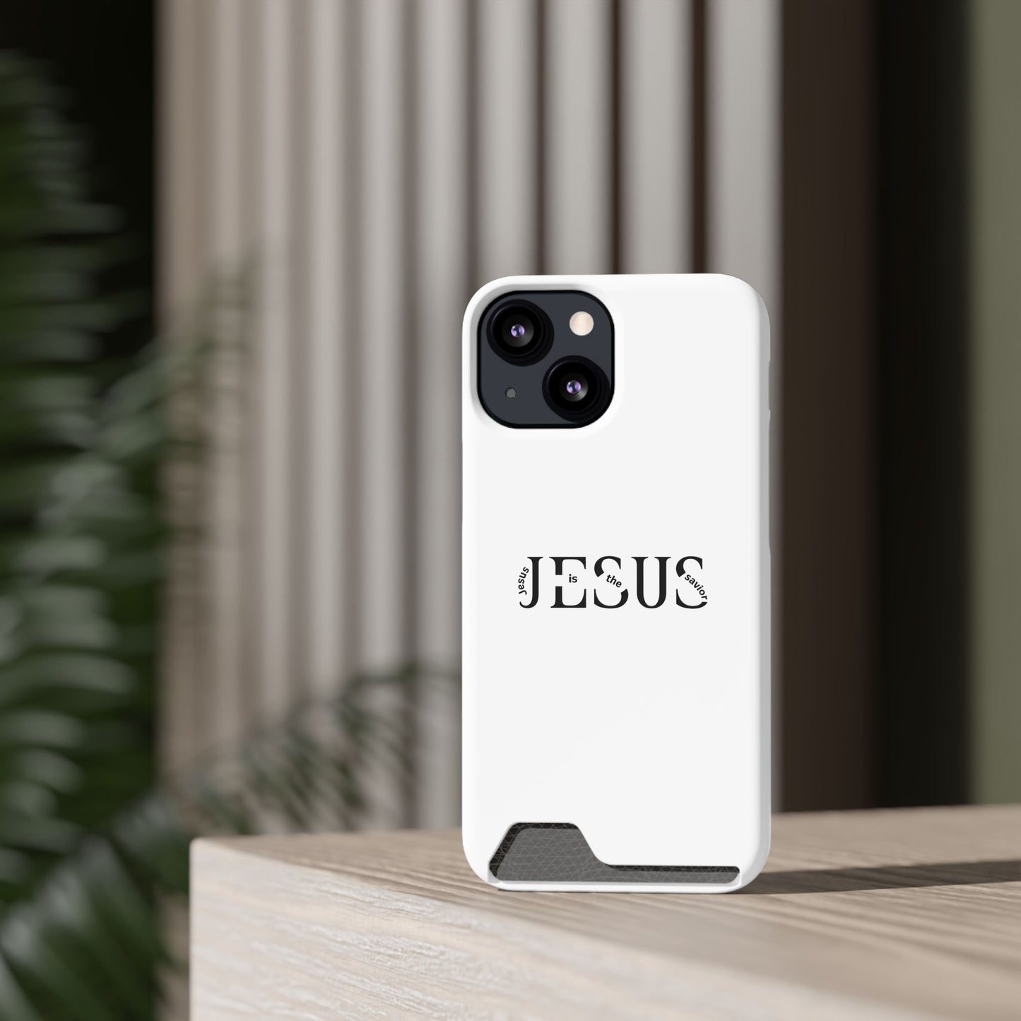 Christian Phone Card Case — Minimal ‘Jesus’ Text Wallet Case